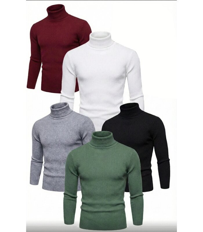 ERKEK 5'li Siyah, Beyaz, Bordo, Gri, Haki Kaşkorse Boğazlı Likralı Fitilli Slimfit Body