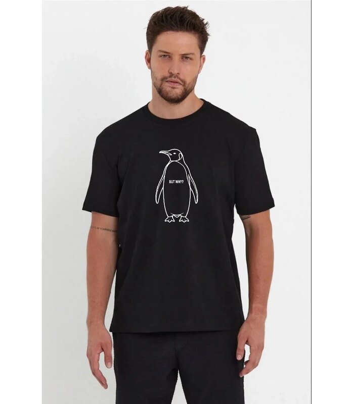 Erkek T-Shirt Nihilist Penguen Baskılı Bisiklet Yaka Kısa kol yazlık Tişört - Siyah