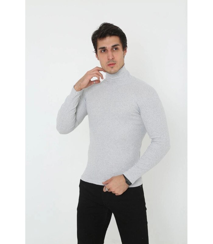 Erkek Fitilli Kaşkorse Kumaş Boğazlı Full Likralı Slimfit Body - Gri