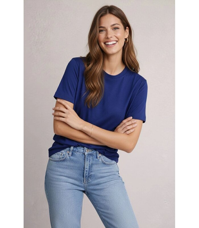 Kadın Tişört Osy Modal yumuşak dokulu Kumaş Bisiklet Yaka T-shirt - Lacivert