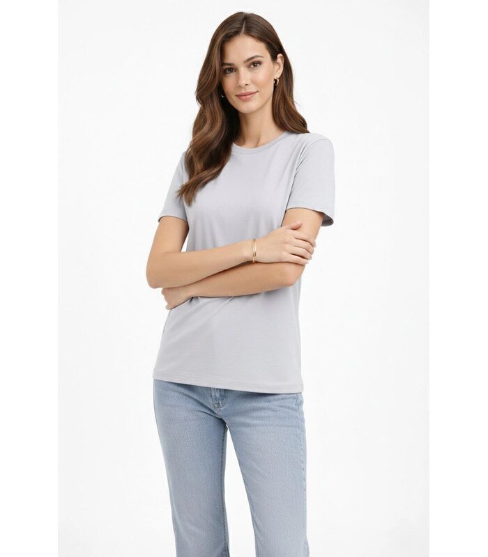Kadın Bisiklet Yaka Yazlık Kısa kol Düz Tişört Regular Kalıp T-shirt - Gri