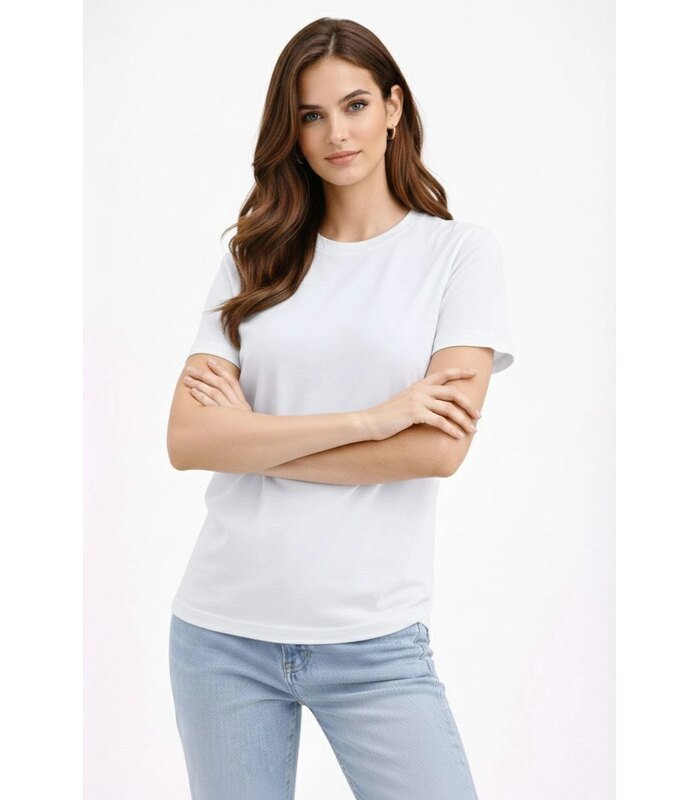 Kadın Bisiklet Yaka Yazlık Kısa kol Düz Tişört Regular Kalıp T-shirt - Beyaz