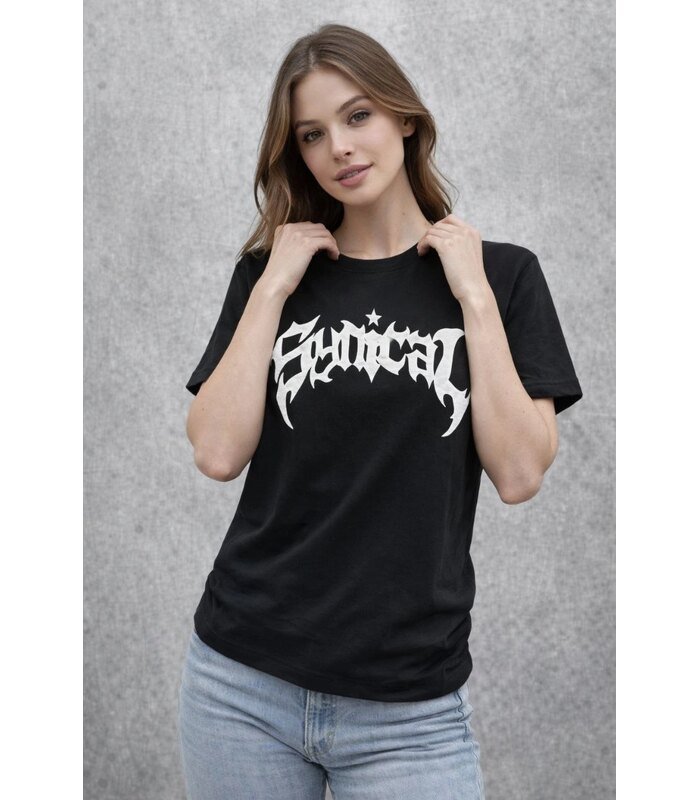 Kadın Kısa Kol Yazlık Tişört Bisiklet Yaka Baskılı Oversize T-Shirt - Siyah