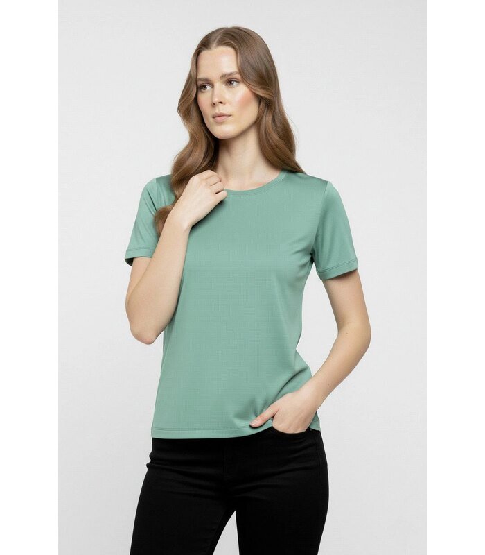 Kadın T-Shirt Bisiklet Yaka Slim Fit Likralı Tişört Yazlık Basic Body - Mint Yeşili