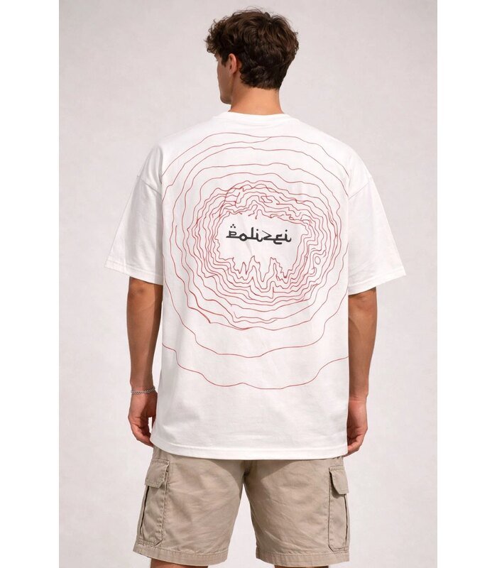 Erkek Kısa Kol Yazlık Tişört Bisiklet Yaka Baskılı Oversize T-Shirt - Beyaz