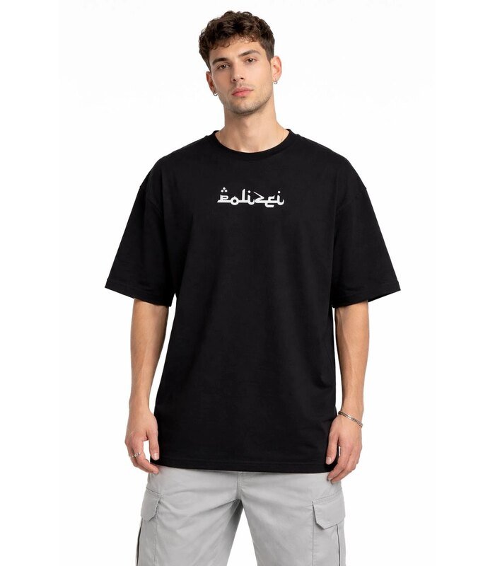Erkek Kısa Kol Yazlık Tişört Bisiklet Yaka Baskılı Oversize T-Shirt - Siyah