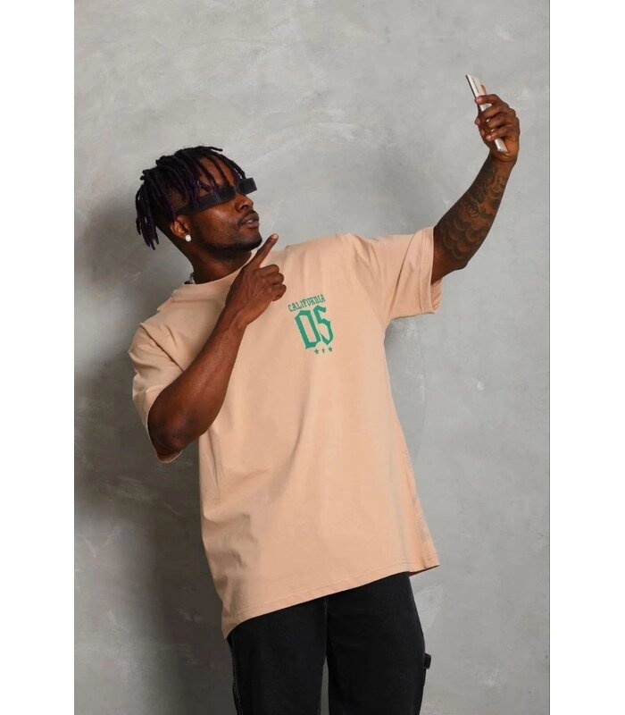 Erkek Baskılı T-Shirt Kısa Kol Bisiklet Yaka Regular Fit Tişört - Bej