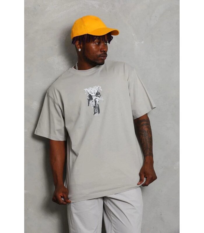 69b68353ad6c7-37888683-sw853sh1280-610b42c1e7-700x800-1 Erkek Baskılı T-Shirt Kısa Kol Bisiklet Yaka Regular Fit Tişört - Gri - Görsel 1