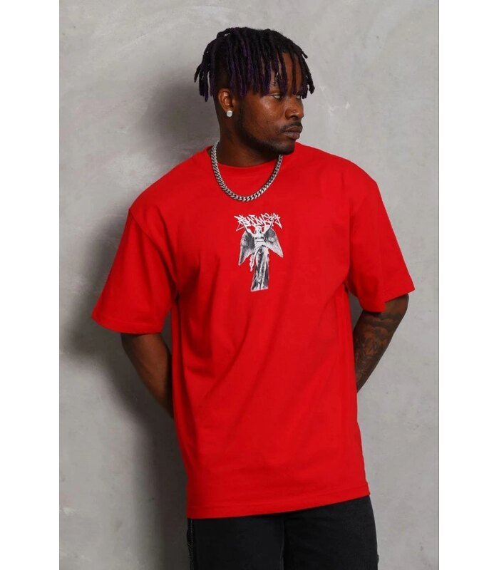 Erkek Baskılı T-Shirt Kısa Kol Bisiklet Yaka Regular Fit Tişört - Kırmızı