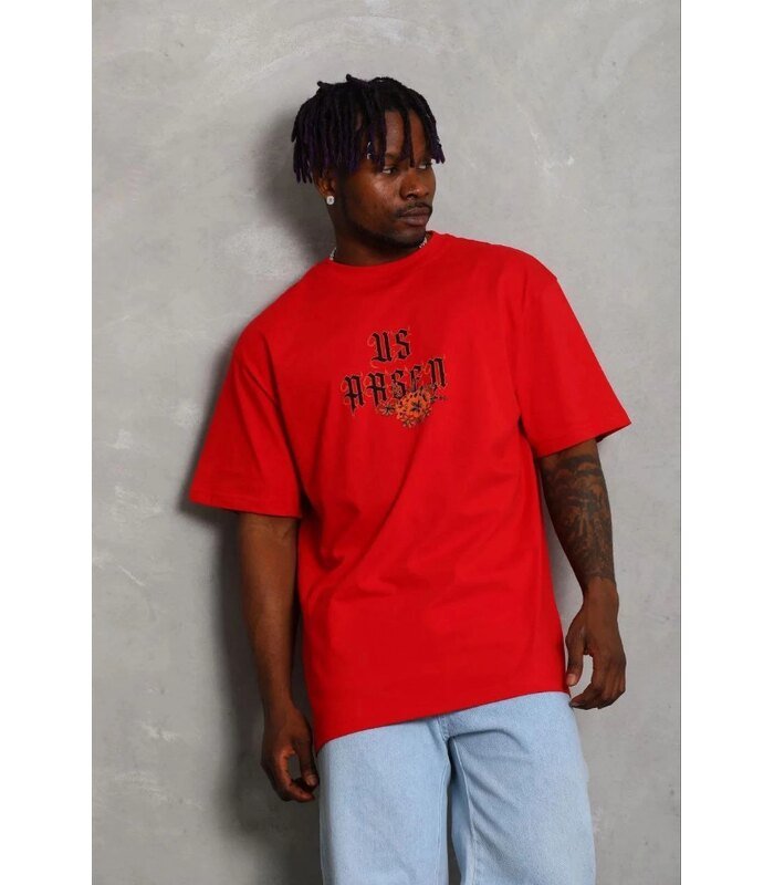 Erkek Baskılı T-Shirt Kısa Kol Bisiklet Yaka Regular Fit Tişört - Kırmızı