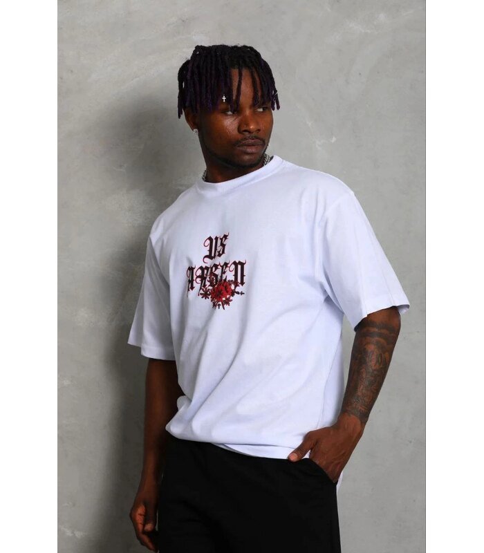Erkek Baskılı T-Shirt Kısa Kol Bisiklet Yaka Regular Fit Tişört - Beyaz
