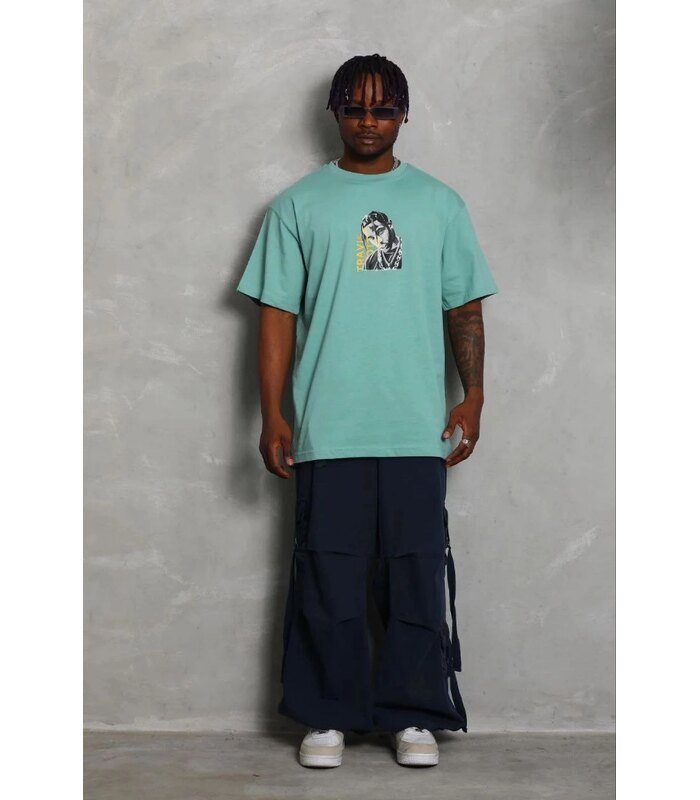 Erkek Baskılı T-Shirt Kısa Kol Bisiklet Yaka Regular Fit Tişört - Mint Yeşili