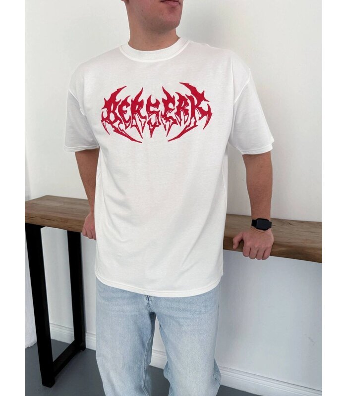 Erkek Kısa Kol Yazlık Tişört Bisiklet Yaka Baskılı Oversize T-Shirt - Beyaz