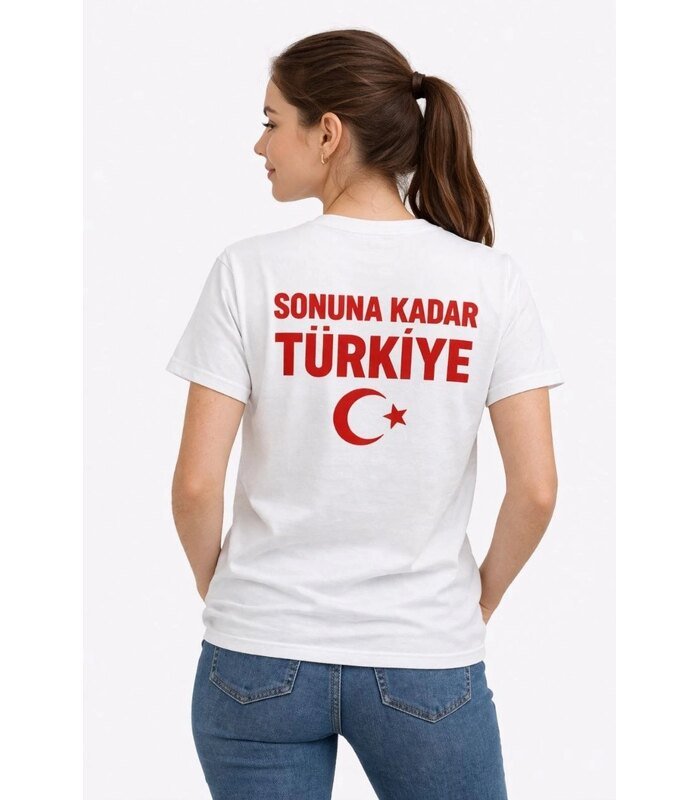 Kadın TÜRKİYE Ay Yıldız Baskılı Taraftar Forma T-Shirt - Beyaz