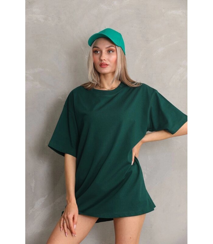 Kadın Regular Fit Tişört Bisiklet Yaka Yazlık Kısa Kol Basıc T-Shirt - Yeşil
