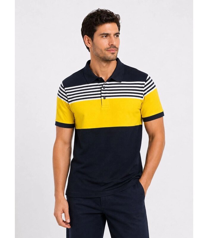 69f4a0853037b-563865-sw960sh1280-5a1cc6f7a8-700x800-1 Erkek Pike Kumaş Çizgili Polo Yaka Tişört Kısa Kol Yazlık T-Shirt - Lacivert - Görsel 1