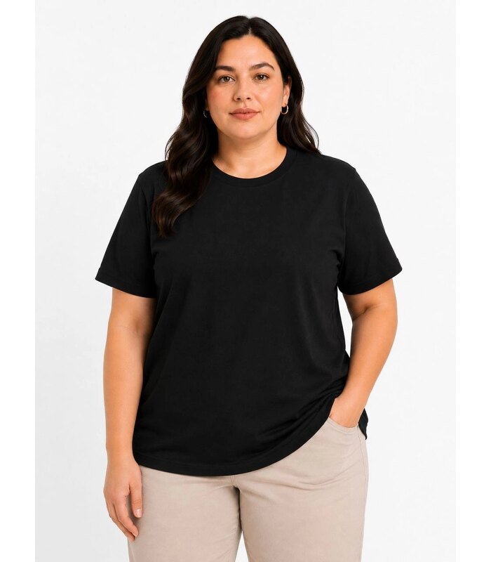 Kadın Battal Big Size Basic Tişört Bisiklet Yaka Rahat Kalıp T-Shirt - Siyah