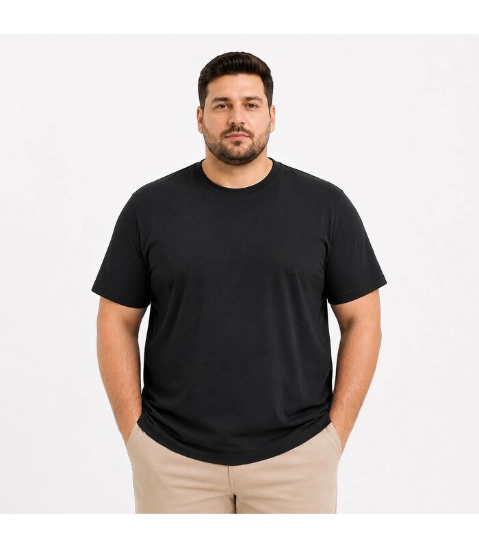 Erkek Battal Big Size Basic Tişört Bisiklet Yaka Rahat Kalıp T-Shirt - Siyah