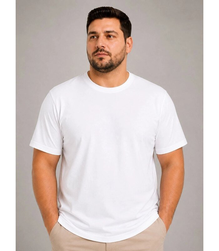 Erkek Battal Big Size Basic Tişört Bisiklet Yaka Rahat Kalıp T-Shirt - Beyaz