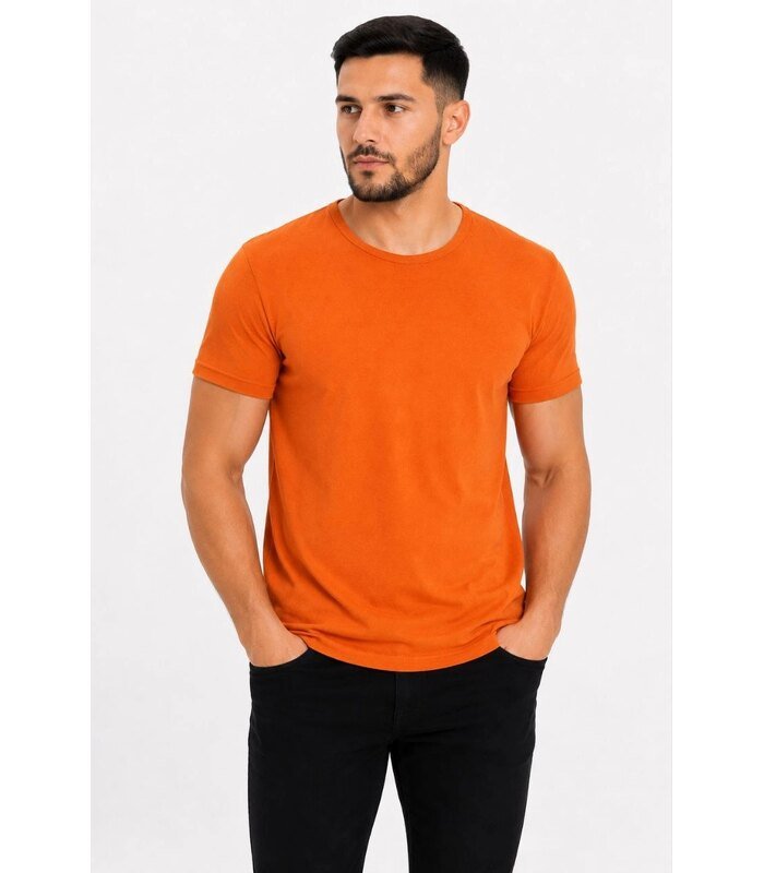 Erkek Basic Tişört Bisiklet Yaka Kısa Kol Günlük Yazlık Slim fit T-Shirt - Turuncu