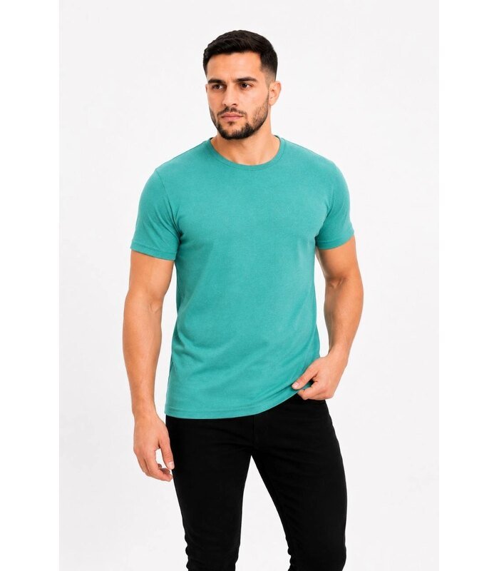 Erkek Basic Tişört Bisiklet Yaka Kısa Kol Günlük Yazlık Slim fit T-Shirt - Su Yeşili