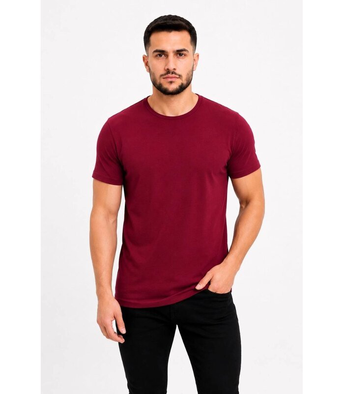 Erkek Basic Tişört Bisiklet Yaka Kısa Kol Günlük Yazlık Slim fit T-Shirt - Bordo