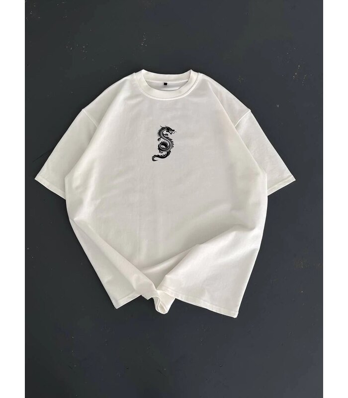 Erkek Ön ve Arka Baskılı T-Shirt Kısa Kol Bisiklet Yaka Regular Fit Tişört - Beyaz
