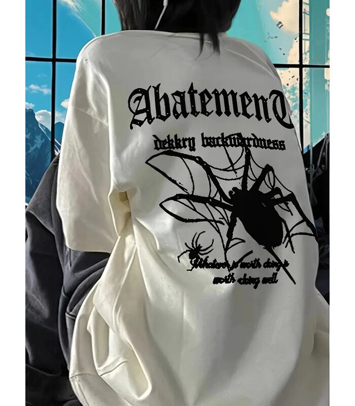 Kadın Tişört Örümcek Baskılı Bisiklet Yaka T-shirt - Beyaz