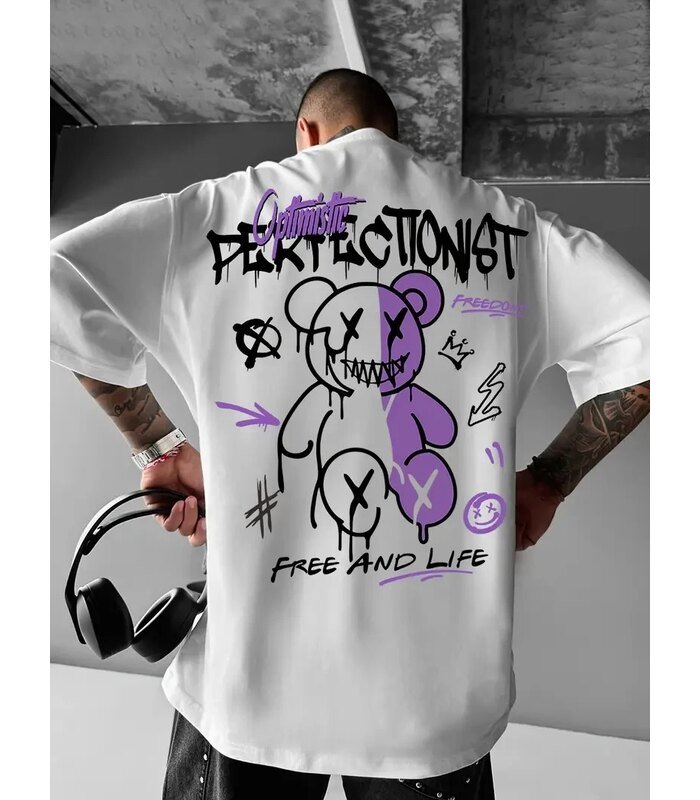 Erkek Tişört Baskılı Bisiklet Yaka Kısa kol t-shirt - Beyaz