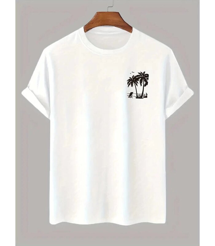 Erkek Tişört Palmiye Baskılı Bisiklet Yaka Kısa Kol T-Shirt - Beyaz