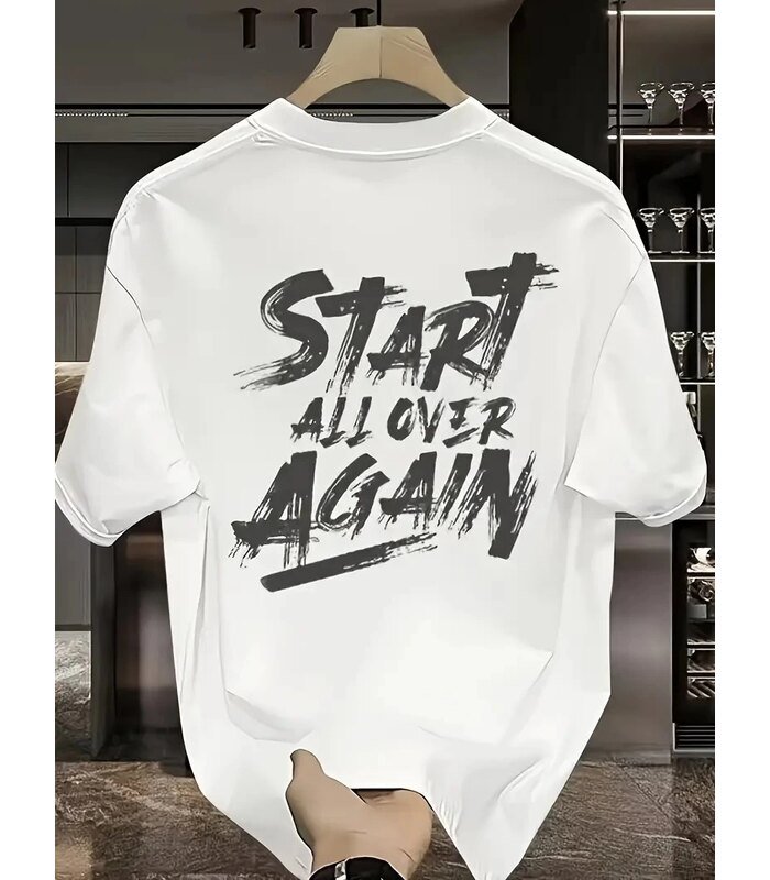 Erkek Kısa Kol Yazlık Tişört Bisiklet Yaka Baskılı Oversize T-Shirt - Beyaz