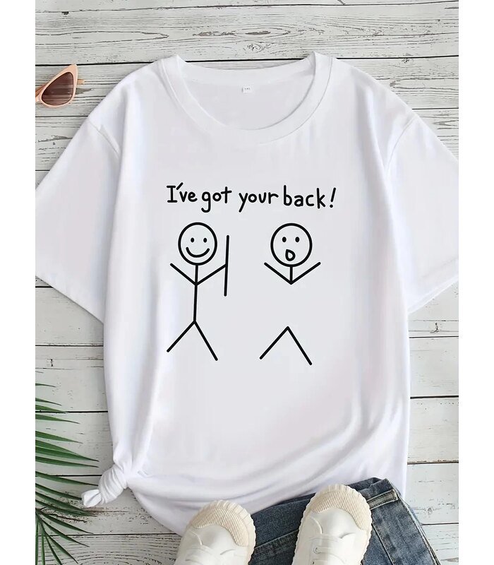 Kadın T-Sirt "I've Got Your Back" Baskılı Kısa kol Tişört - Beyaz
