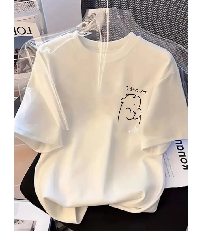 Kadın T-Shirt Kısa Kollu, "Umrumda Değil" Baskılı tişört - Beyaz