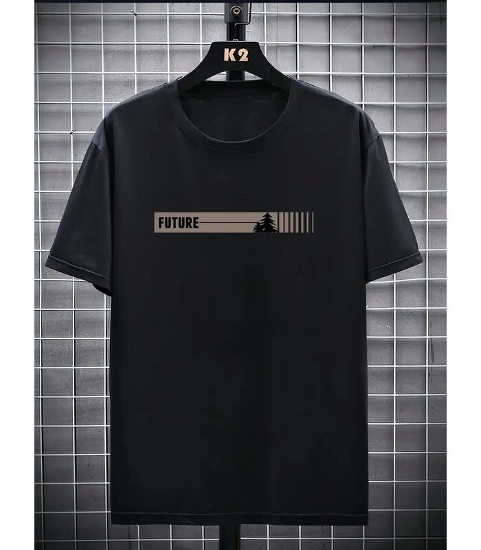 Erkek Tişört FUTRE Baskılı Kısa Kol Bisiklet Yaka T-shirt - Siyah