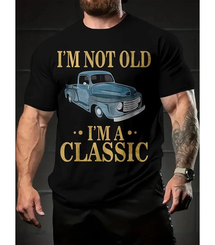Erkek Tişört Araba Baskılı Kısa kol t-shirt - Siyah