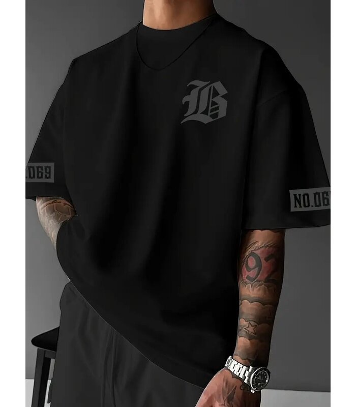 Erkek Baskılı T-Shirt Kısa Kol Bisiklet Yaka Regular Fit Yazlık Tişört - Siyah