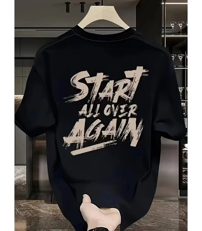 Erkek Kısa Kol Yazlık Tişört Bisiklet Yaka Baskılı Oversize T-Shirt - Siyah