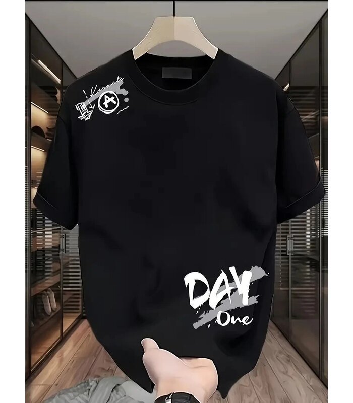 Kadın Kısa Kol Yazlık Tişört Bisiklet Yaka Baskılı Oversize T-Shirt - Siyah