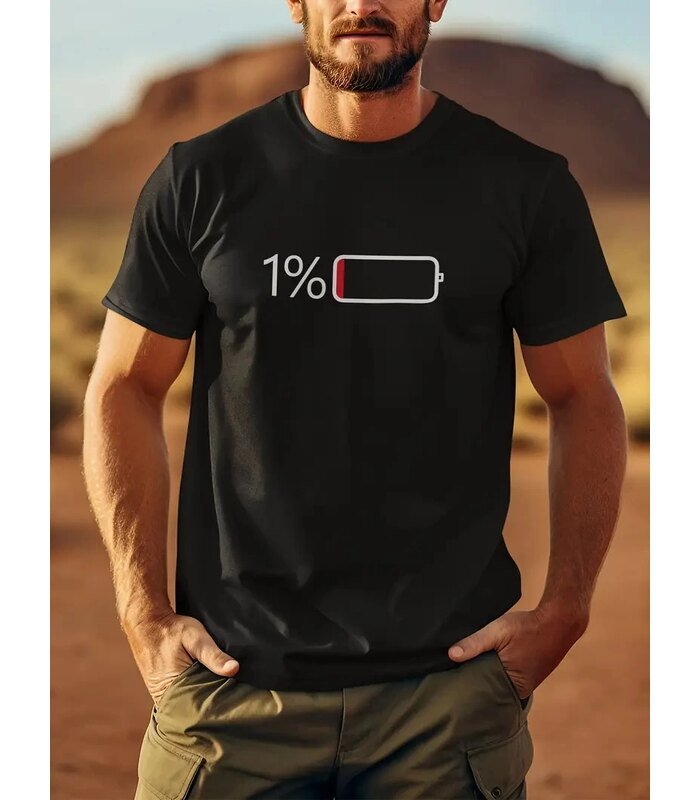 Erkek Sarj %1 Baskılı T-Shirt Kısa Kol Bisiklet Yaka Regular Fit Tişört - - Siyah