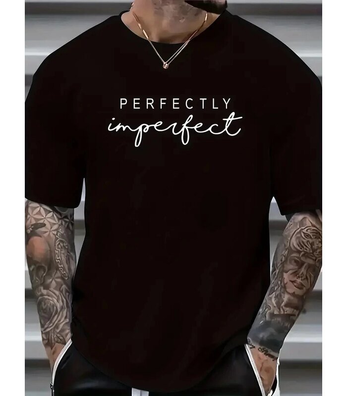 Erkek PERFECTLY Baskılı Tişört Bisiklet yaka yazlık Kısa Kol t-shirt - Siyah