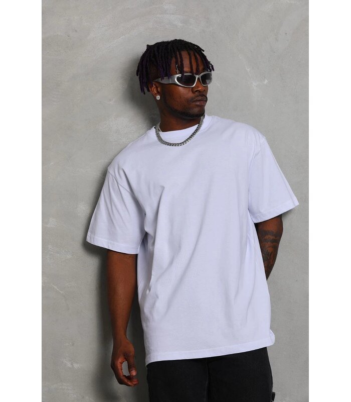 Erkek Düz Yazlık Kısa Kol Tişört Bisiklet Yaka Oversize T-Shirt - Beyaz