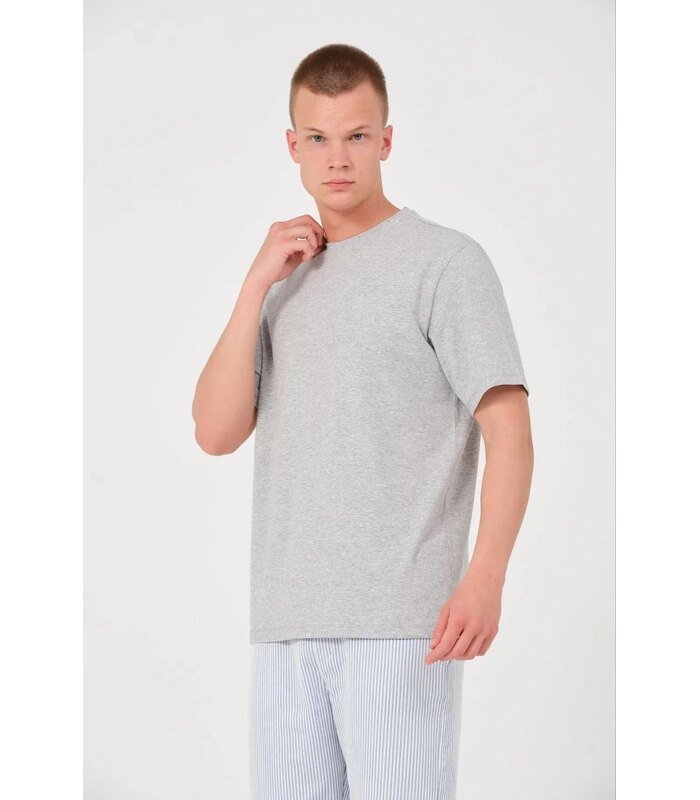 Erkek Düz Penye Tişört Bisiklet Yaka Kısa Kol Regular Fit T-Shirt - Gri