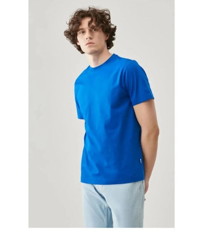 Erkek Düz Penye Tişört Bisiklet Yaka Kısa Kol Regular Fit T-Shirt - Mavi