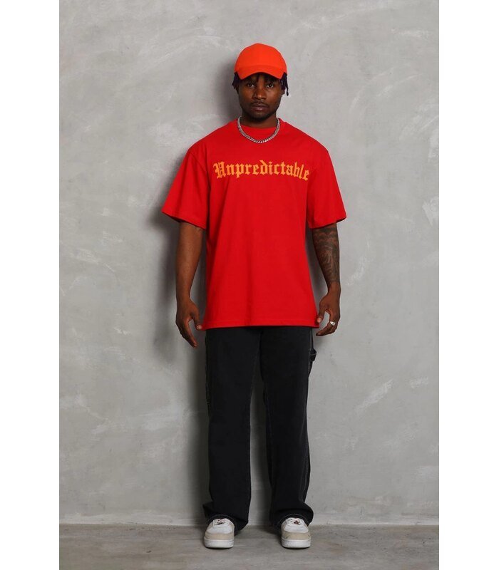 Erkek Baskılı Tişört Kısa Kol Bisiklet Yaka Oversize T-Shirt - Kırmızı