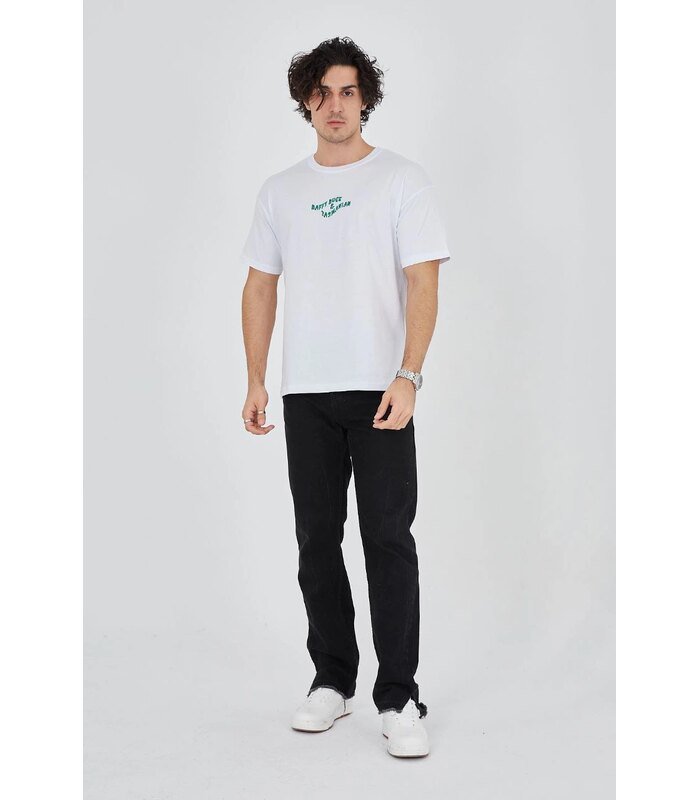 Erkek Baskılı T-Shirt Kısa Kol Bisiklet Yaka Regular Fit Rahat Kalıp Günlük Tişört - Beyaz