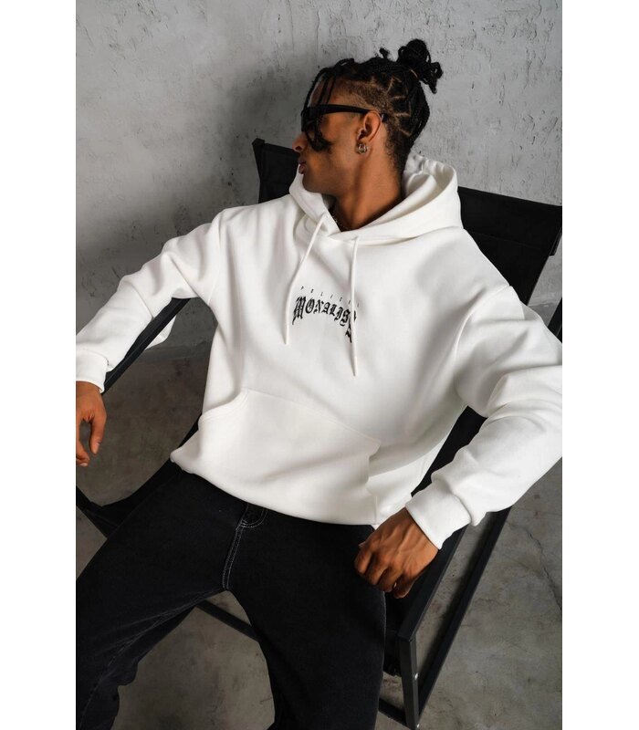 Erkek Baskılı Kapüşonlu ve Kanguru Cepli Sweatshirt hoodie - Beyaz