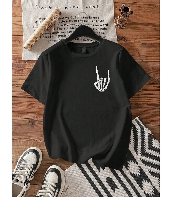 Erkek Baskılı T-Shirt Kısa Kol Bisiklet Yaka Regular Fit Rahat Kalıp Tişört - Siyah