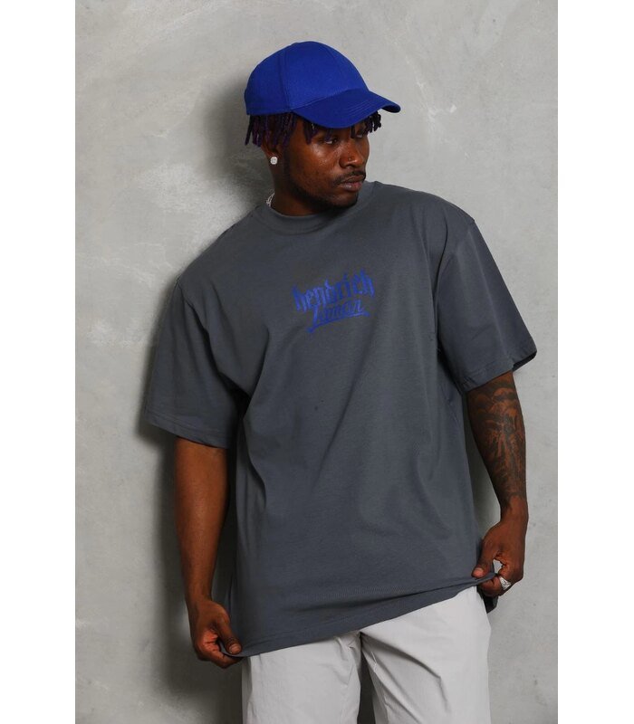 Erkek Baskılı Tişört Kısa Kol Bisiklet Yaka Oversize T-Shirt - Füme