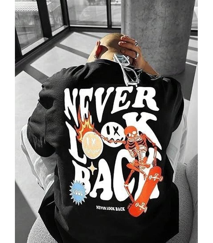 Erkek Baskılı T-Shirt Kısa Kol Bisiklet Yaka Regular Fit Rahat Kalıp Tişört - Siyah