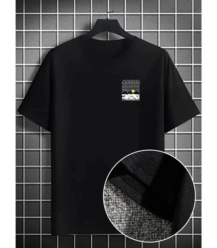 Erkek Tişört Dağ Grafikli Kısa kollu Yazlık T-shirt - Siyah